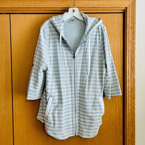 NEW Casual Striped Zip-Up Hoodie, XL, 3/4 Length Sleeves with Rollup Option - Picture 6 of 11